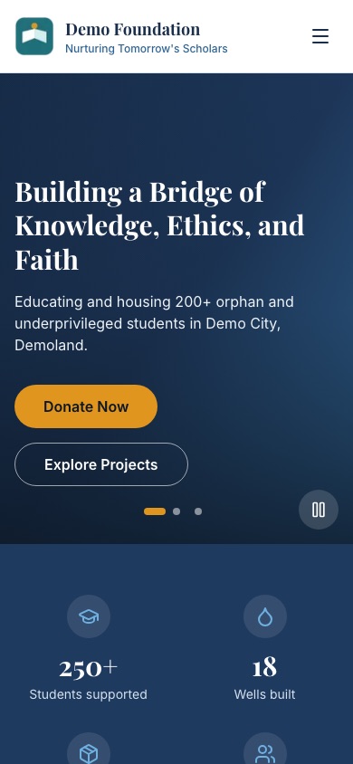 Foundation website home page on a phone